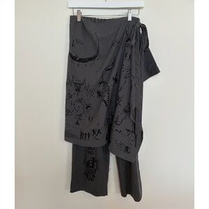 Wide Leg Pants with Printed Wrap/Skirt
